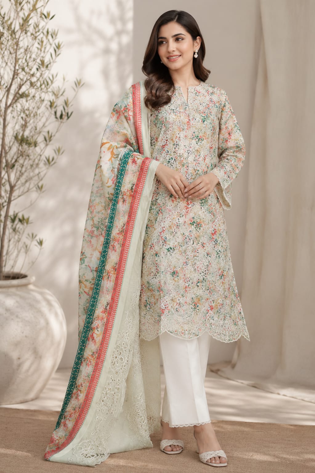 Laser embroidered lawn suit 2026 trend