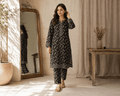 Digital Printed Lawn 2 Piece – Black Leaf Print