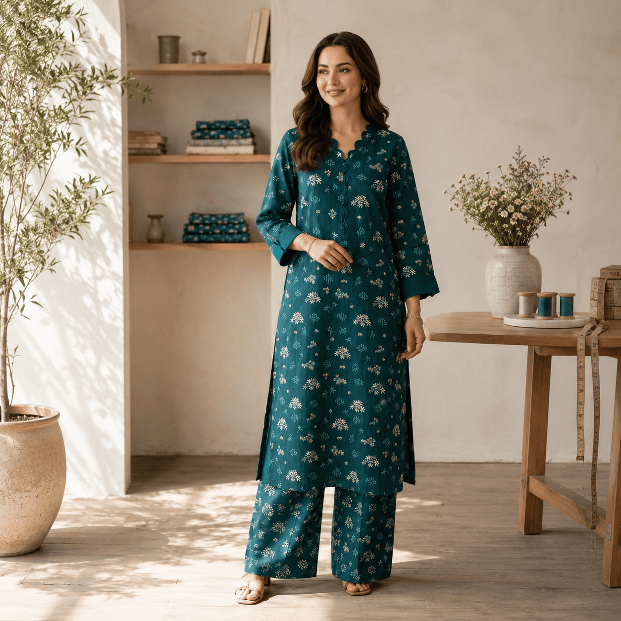 Digital Printed Lawn 2 Piece – Teal