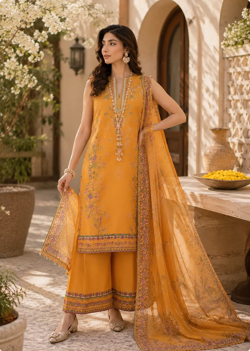 Masaaf Yellow Orange – Printed Lawn 3PC