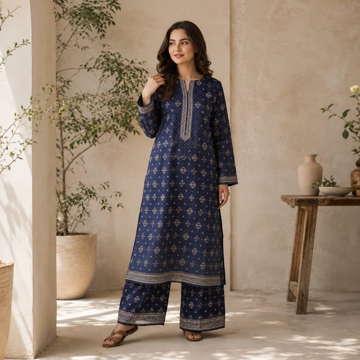 Digital Printed Lawn 2 Piece – Navy Block Print
