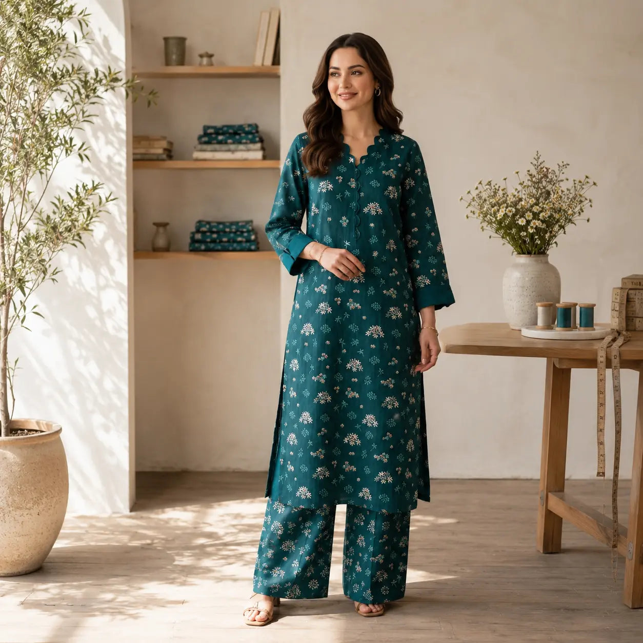 Digital Printed Lawn 2 Piece – Teal