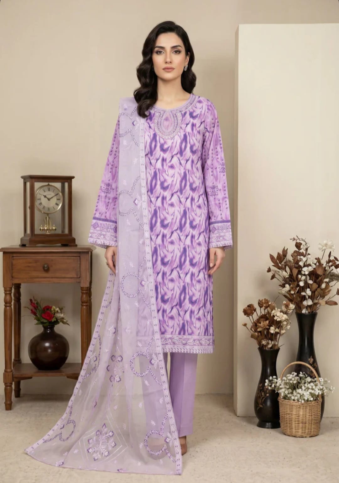 Embroidered Lawn Unstitched Suit – Baharaan | 3 Piece