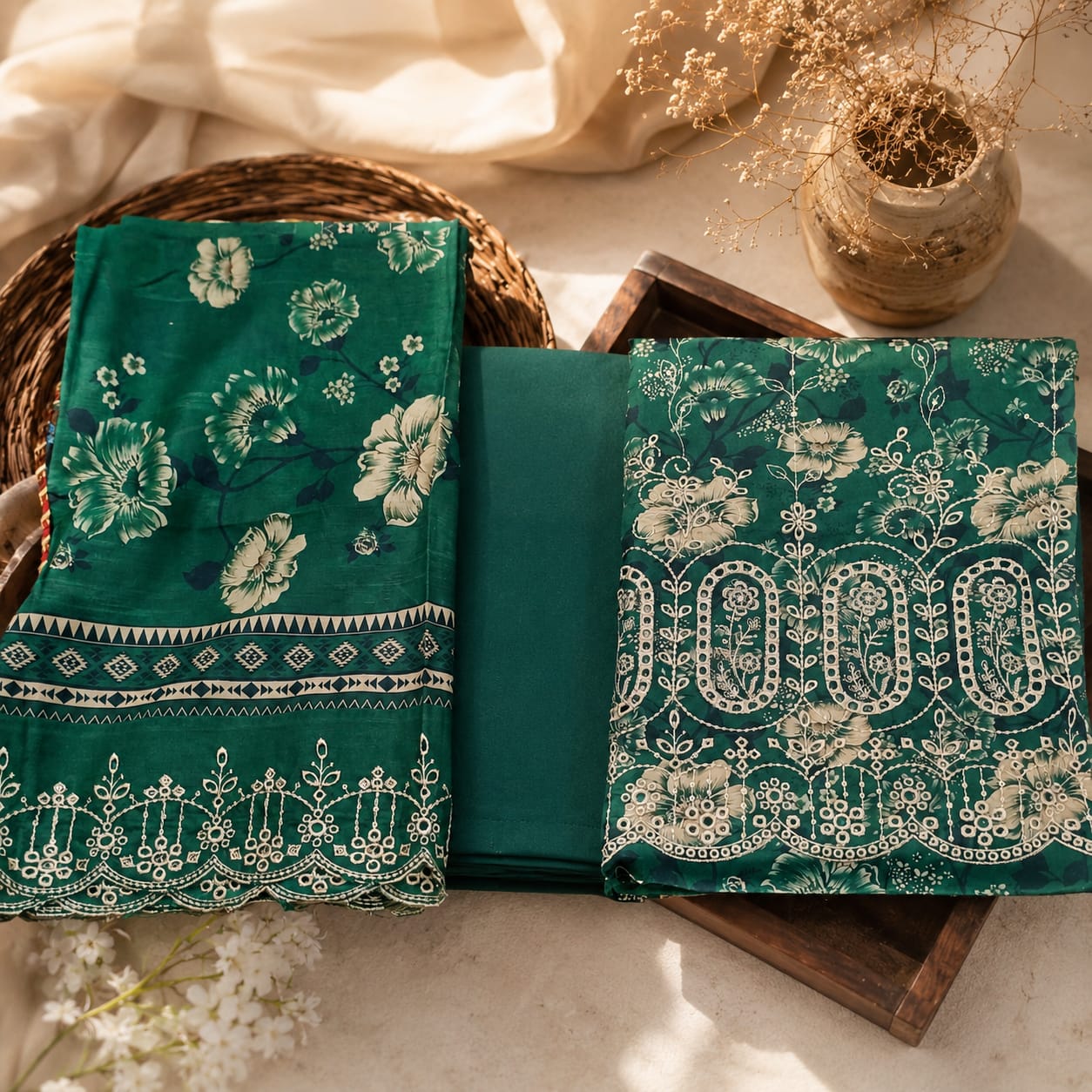 Laser Embroidered Lawn Unstitched Suit – Rang-e-Hayat | 3 Piece