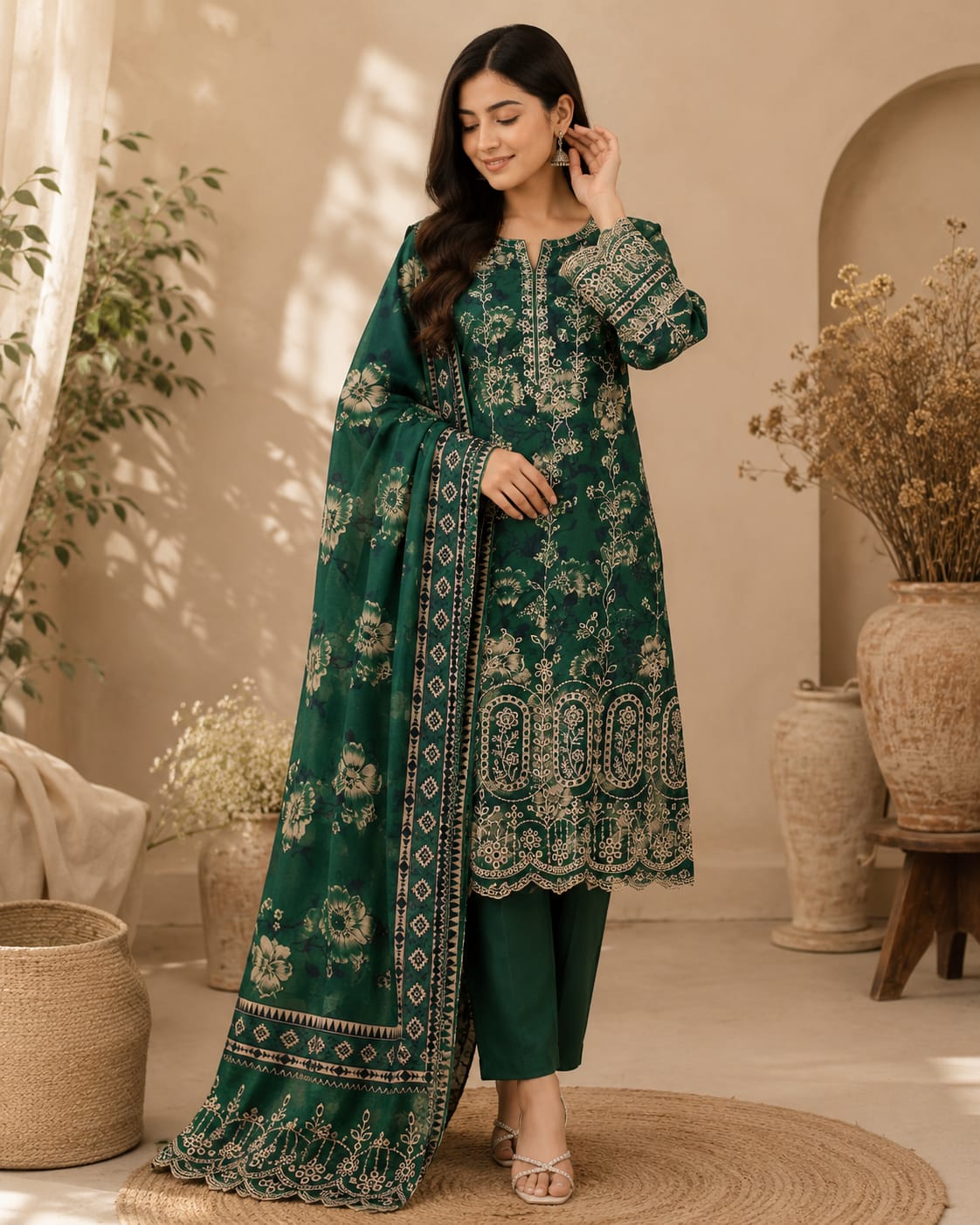Laser Embroidered Lawn Unstitched Suit – Rang-e-Hayat | 3 Piece