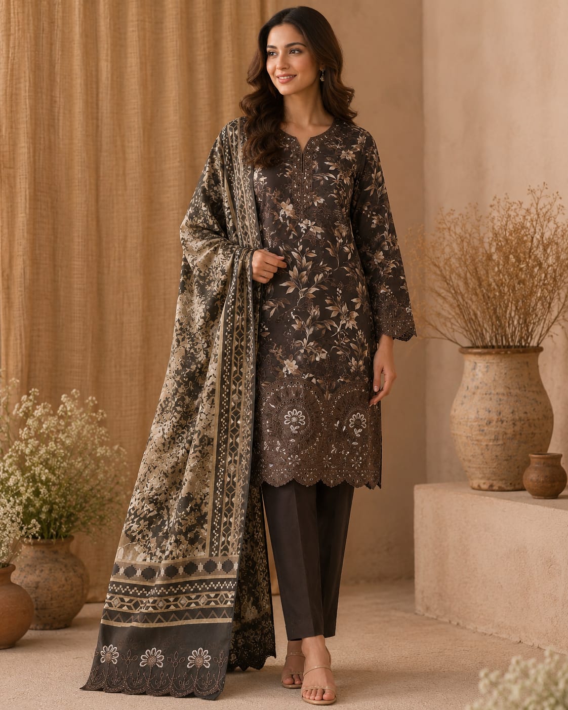 Laser Embroidered Lawn Unstitched Suit – Shandana | 3 Piece