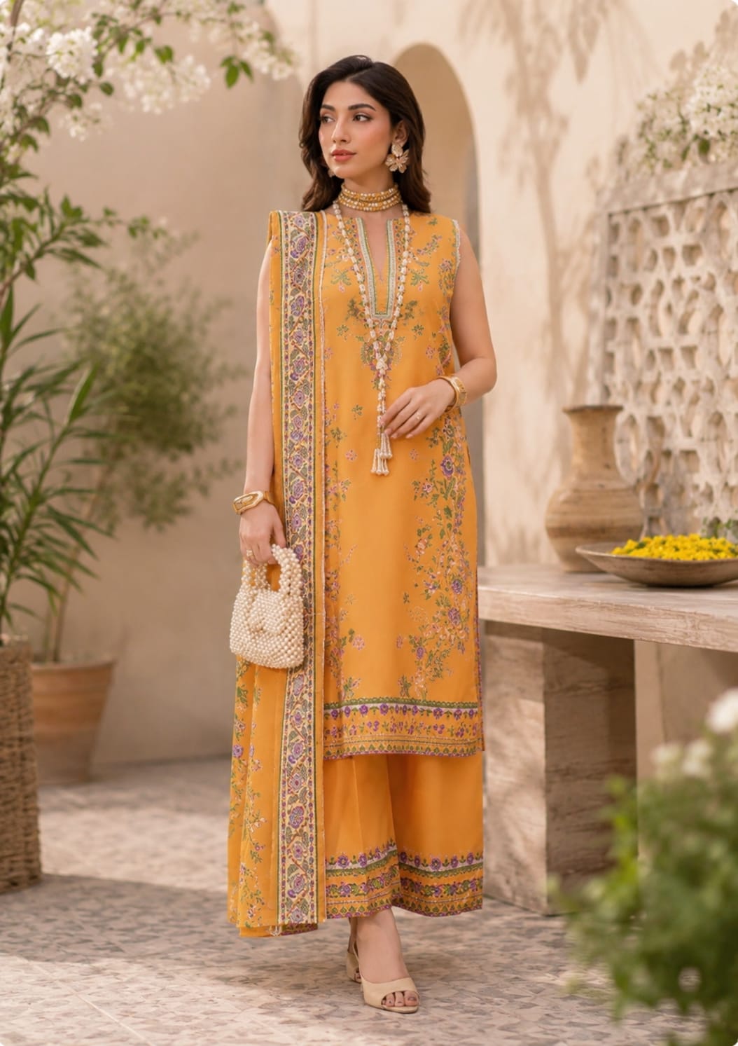Masaaf - Yellow Orange| Printed Lawn 3PC