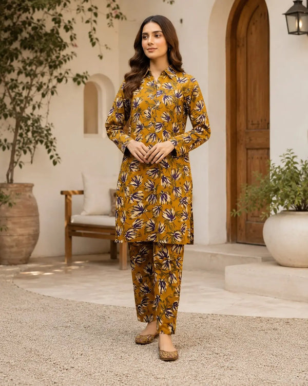 Digital Printed Lawn 2pc Mustard