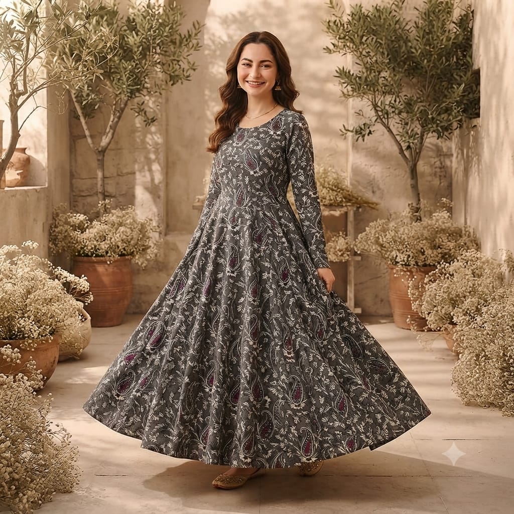 Digital Printed Lawn 2 Piece-Ash Gray Floral