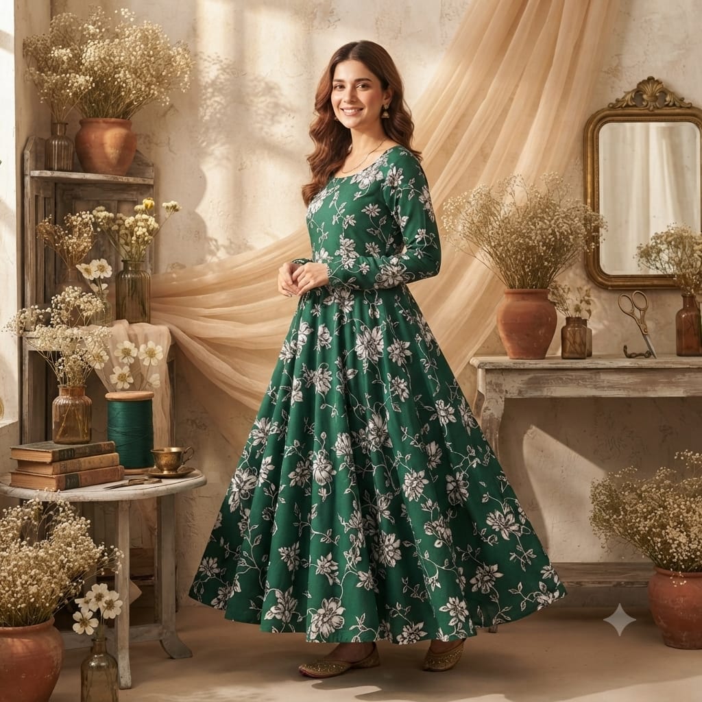 Digital Printed Lawn 2 Piece-Green Floral