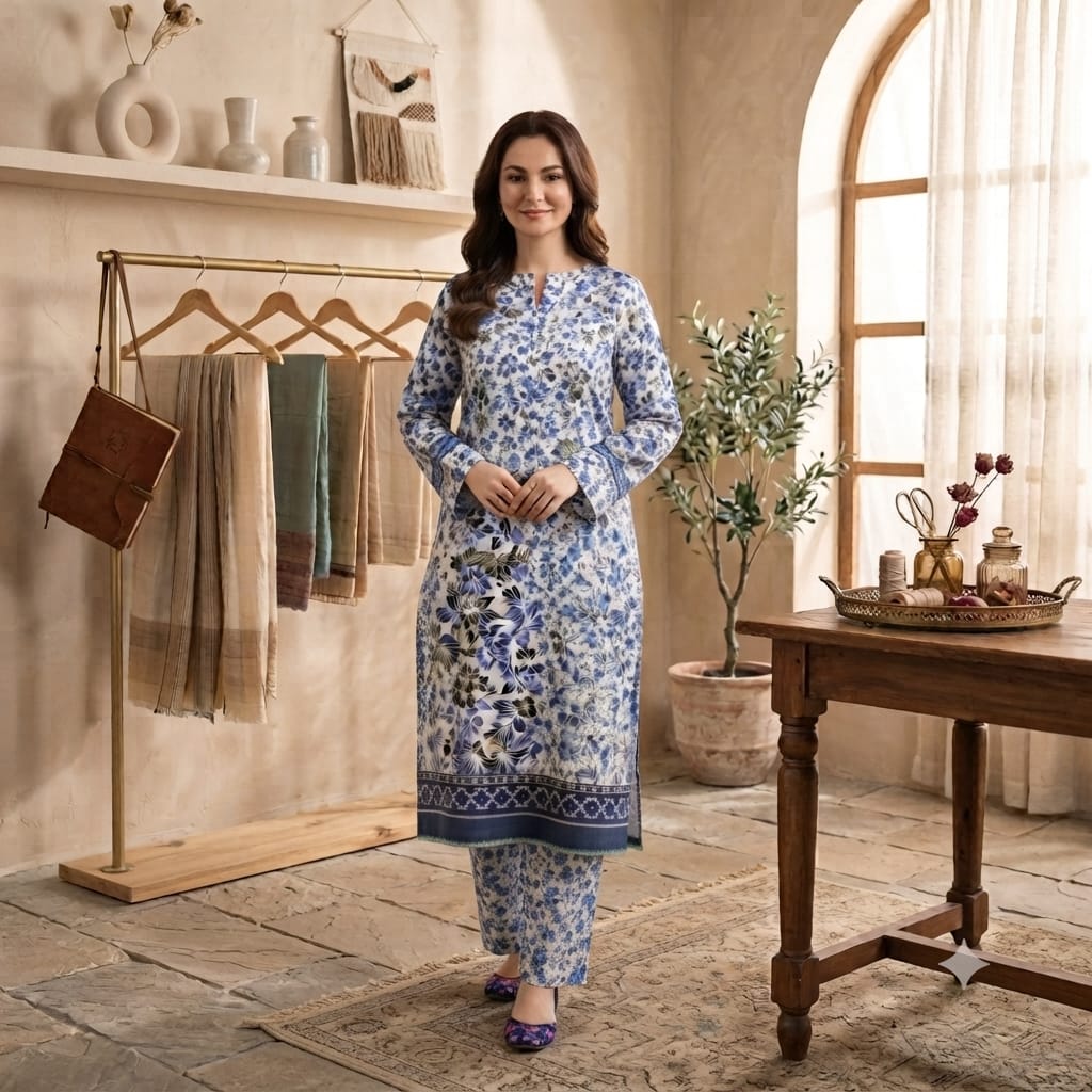 Digital Printed Lawn 2 Piece-White Floral